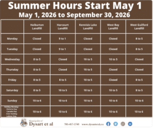 West Bay landfill 2026 summer hours chart which start May 1st..